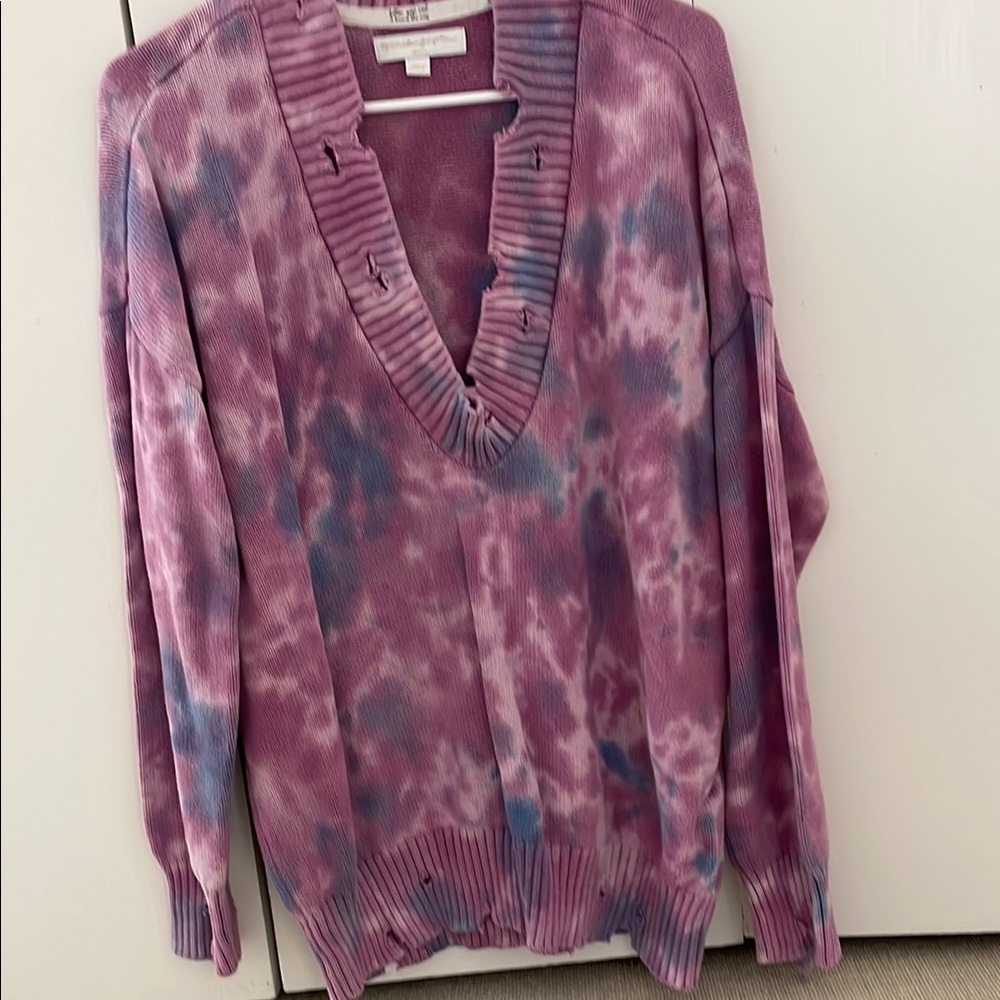 Spiritual Gangster Purple and Blue V-Neck Sweater